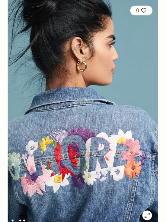 Anthropologie Jackets & Blazers - Pilcro Embroidered Floral Denim Jacket - Light Blue with Yellow & Purple Accents